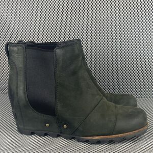 Sorel Lea Wedge Ankle Boots Womens Size 10 Black Leather Waterproof Pull On